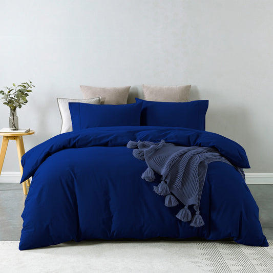 Royal Comfort Vintage Washed 100% Cotton Quilt Cover Set Bedding Ultra Soft - Double - Royal Blue V160-10002595