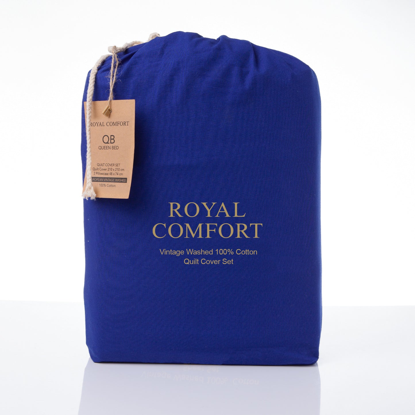 Royal Comfort Vintage Washed 100% Cotton Quilt Cover Set Bedding Ultra Soft - Double - Royal Blue V160-10002595