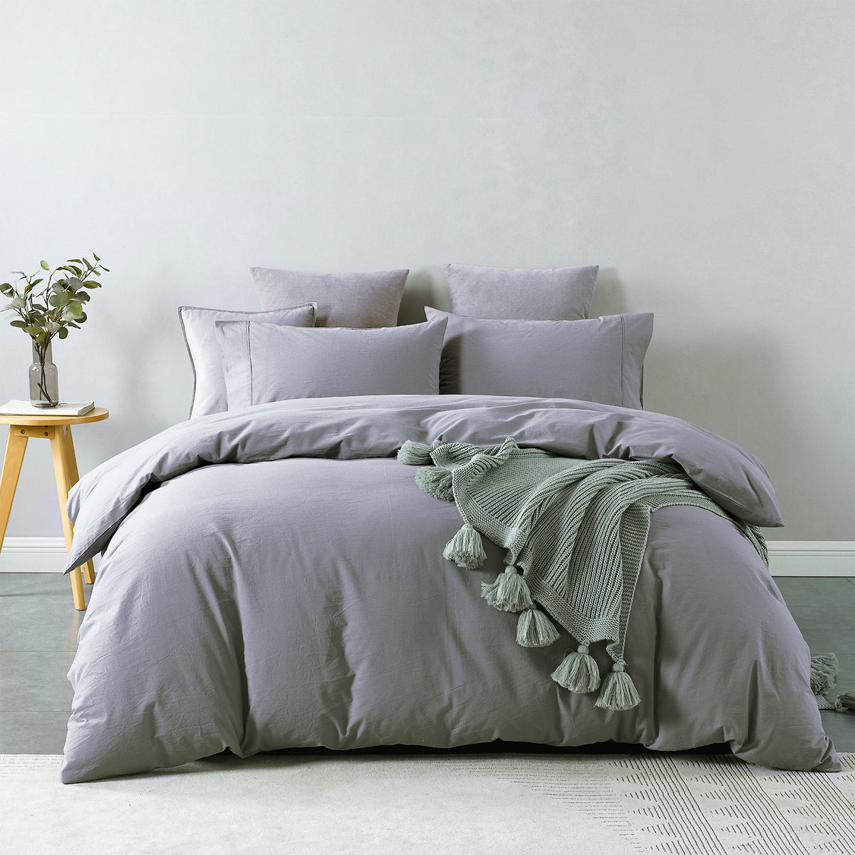Royal Comfort Vintage Washed 100% Cotton Quilt Cover Set Bedding Ultra Soft - King - Grey V160-10002603