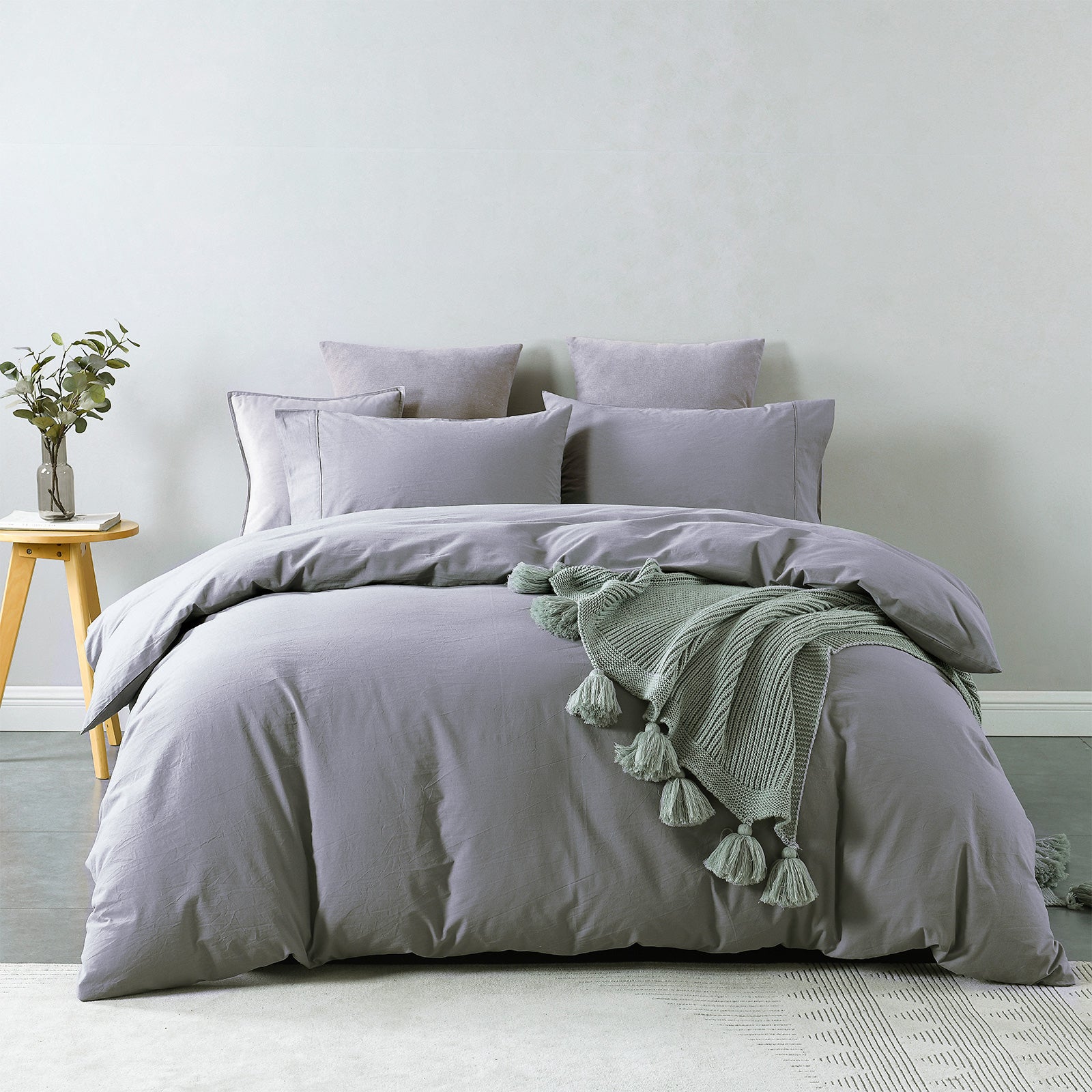 Royal Comfort Vintage Washed 100% Cotton Quilt Cover Set Bedding Ultra Soft - King - Grey V160-10002603