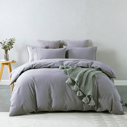 Royal Comfort Vintage Washed 100% Cotton Quilt Cover Set Bedding Ultra Soft - King - Grey V160-10002603