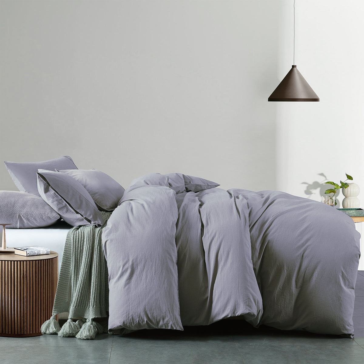 Royal Comfort Vintage Washed 100% Cotton Quilt Cover Set Bedding Ultra Soft - King - Grey V160-10002603