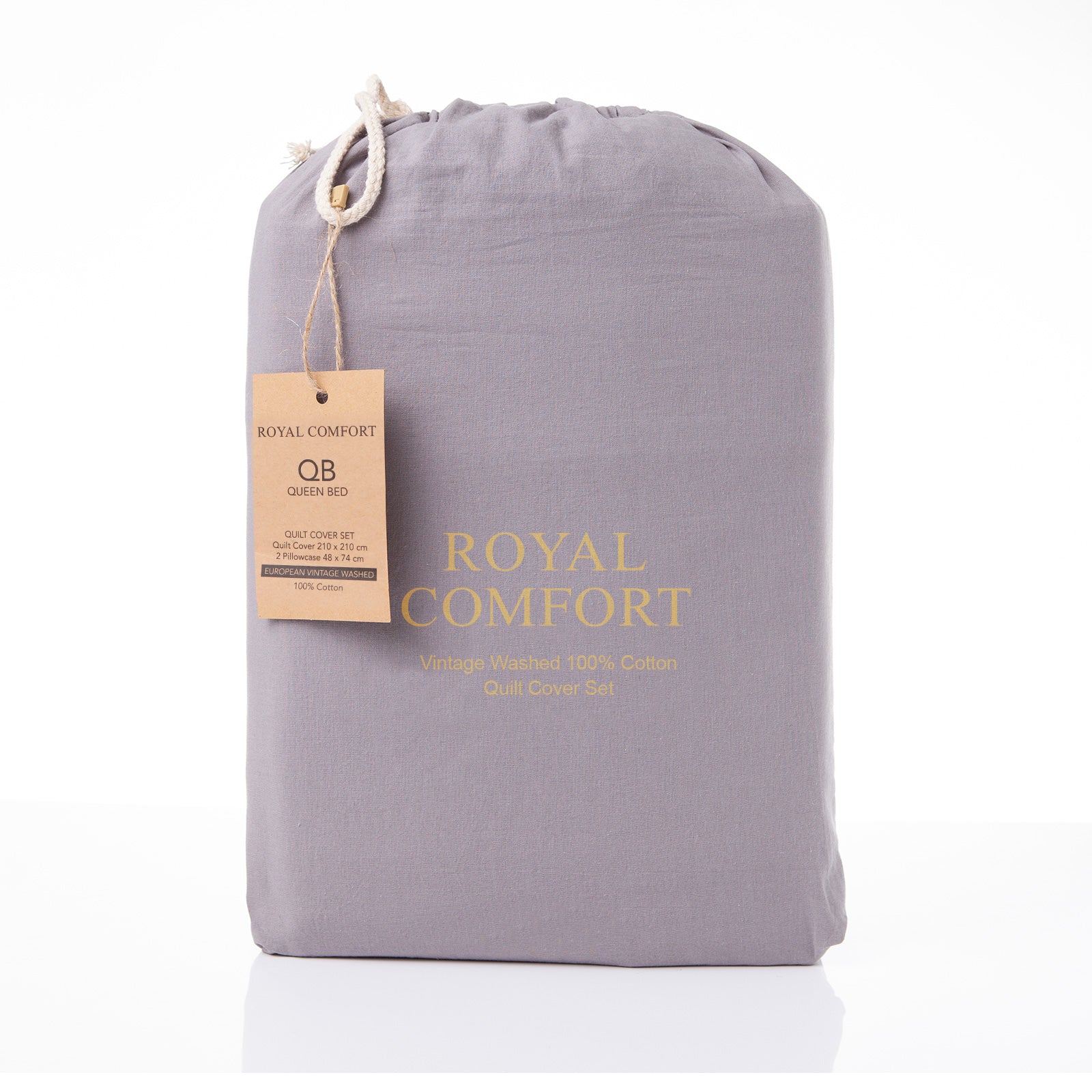 Royal Comfort Vintage Washed 100% Cotton Quilt Cover Set Bedding Ultra Soft - King - Grey V160-10002603