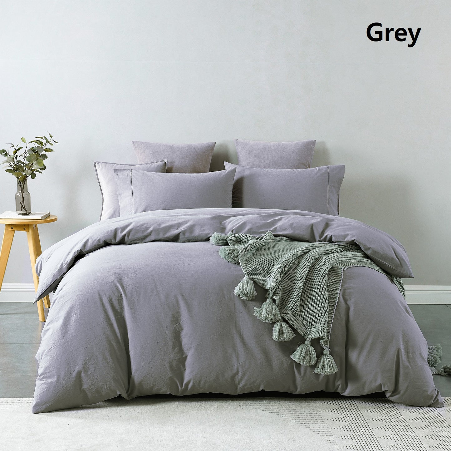 Royal Comfort Vintage Washed 100% Cotton Quilt Cover Set Bedding Ultra Soft - King - Grey V160-10002603