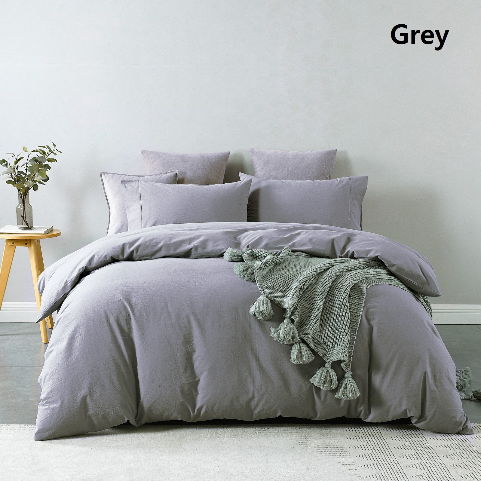 Royal Comfort Vintage Washed 100% Cotton Quilt Cover Set Bedding Ultra Soft - King - Grey V160-10002603
