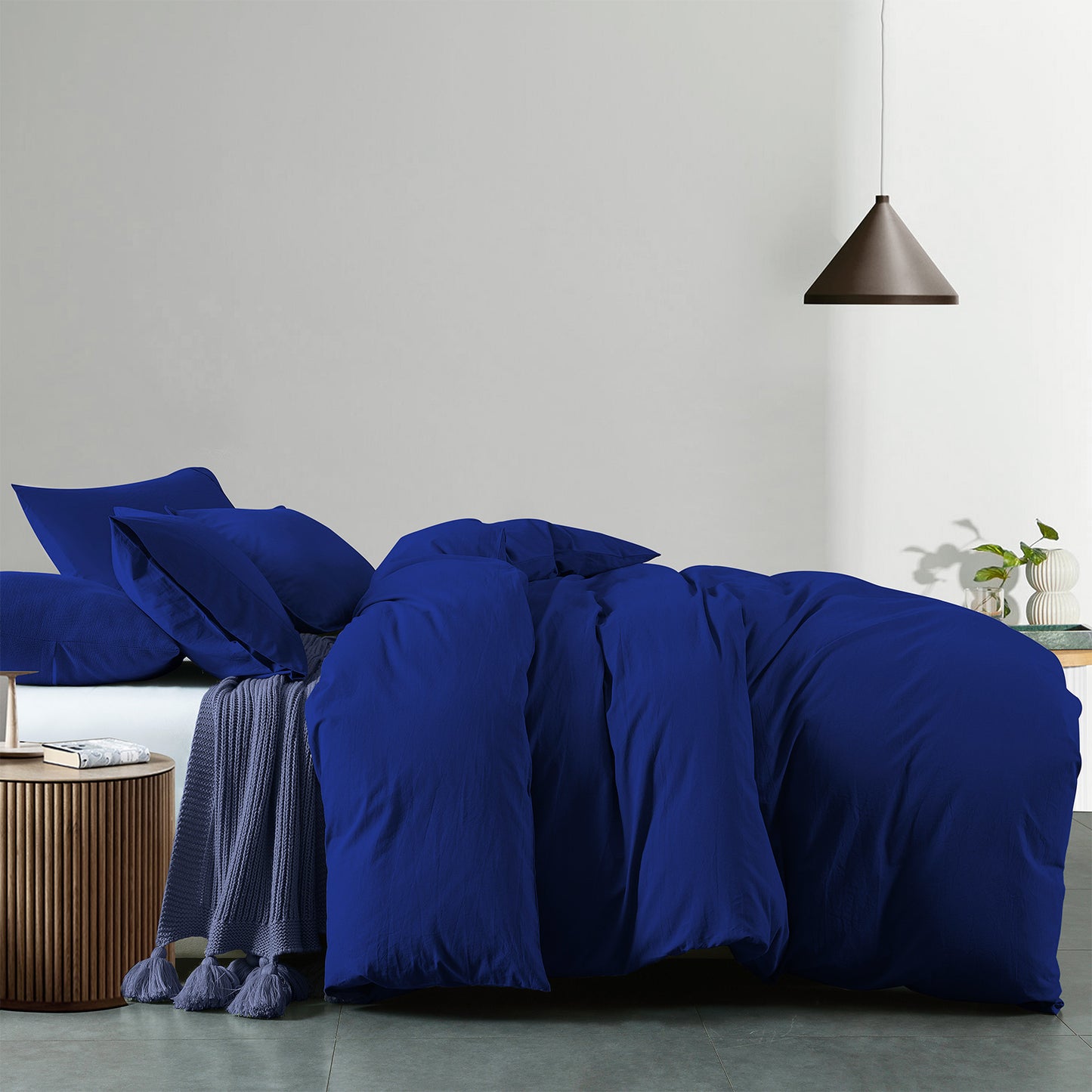 Royal Comfort Vintage Washed 100% Cotton Quilt Cover Set Bedding Ultra Soft - King - Royal Blue V160-10002605