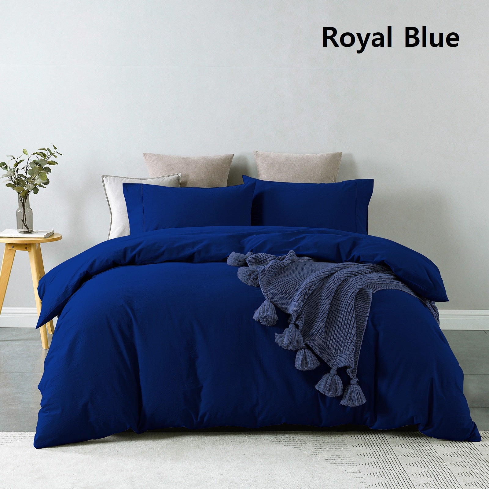 Royal Comfort Vintage Washed 100% Cotton Quilt Cover Set Bedding Ultra Soft - King - Royal Blue V160-10002605