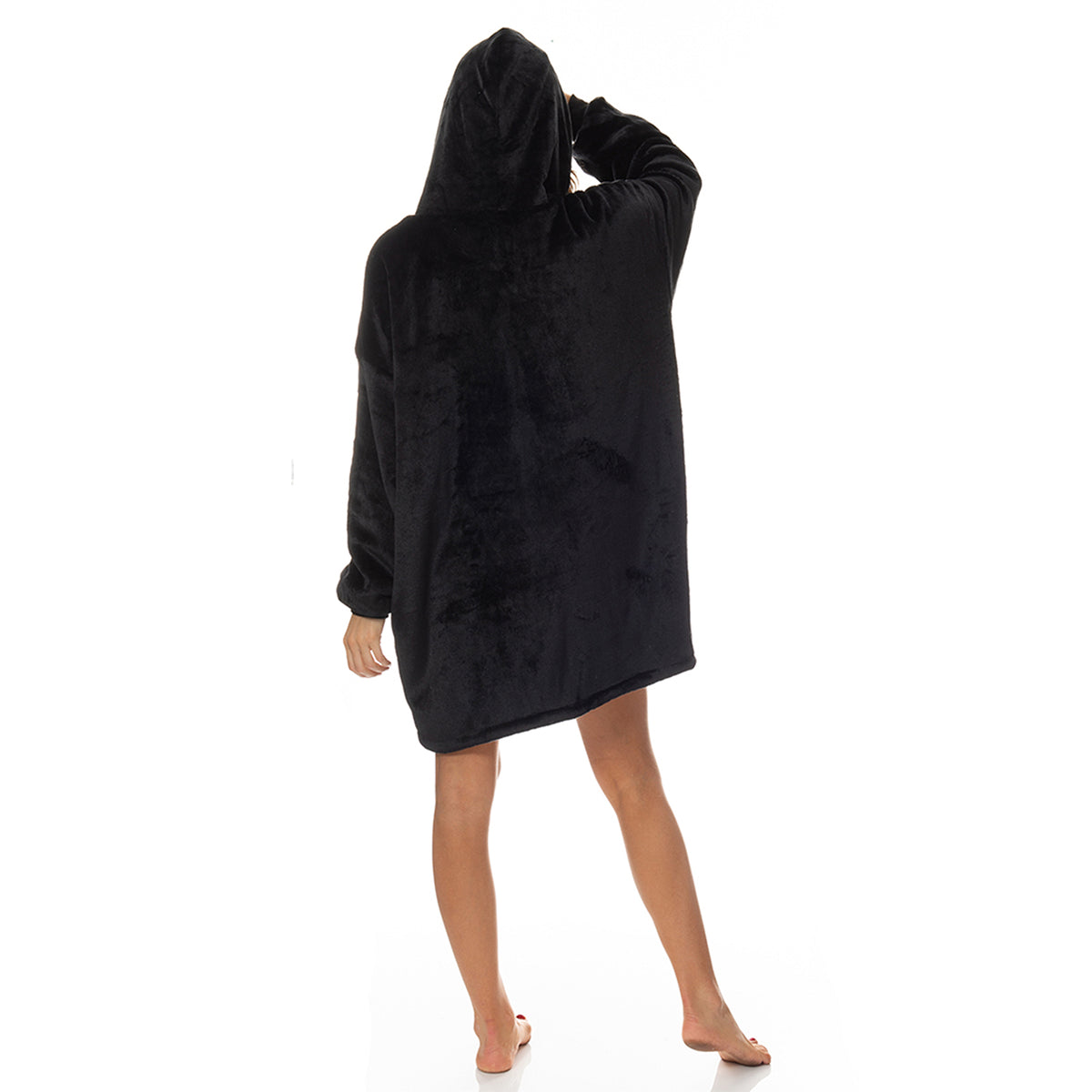 Royal Comfort Snug Hoodie Nightwear Super Soft Reversible Coral Fleece 750GSM - Black V160-10002681