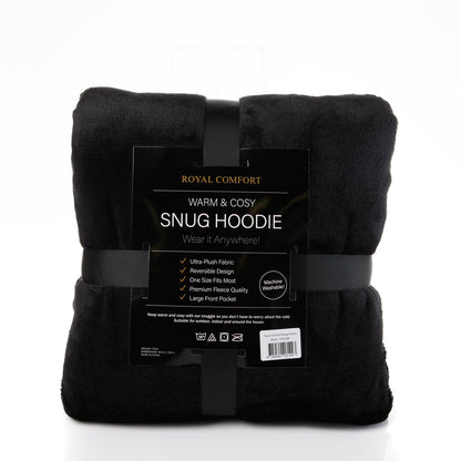 Royal Comfort Snug Hoodie Nightwear Super Soft Reversible Coral Fleece 750GSM - Black V160-10002681