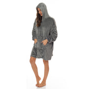 Royal Comfort Snug Hoodie Nightwear Super Soft Reversible Coral Fleece 750GSM - Grey V160-10002682
