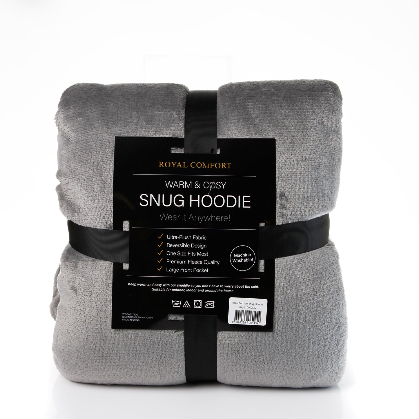 Royal Comfort Snug Hoodie Nightwear Super Soft Reversible Coral Fleece 750GSM - Grey V160-10002682