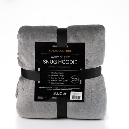 Royal Comfort Snug Hoodie Nightwear Super Soft Reversible Coral Fleece 750GSM - Grey V160-10002682