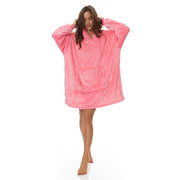 Royal Comfort Snug Hoodie Nightwear Super Soft Reversible Coral Fleece 750GSM - Pink V160-10002683