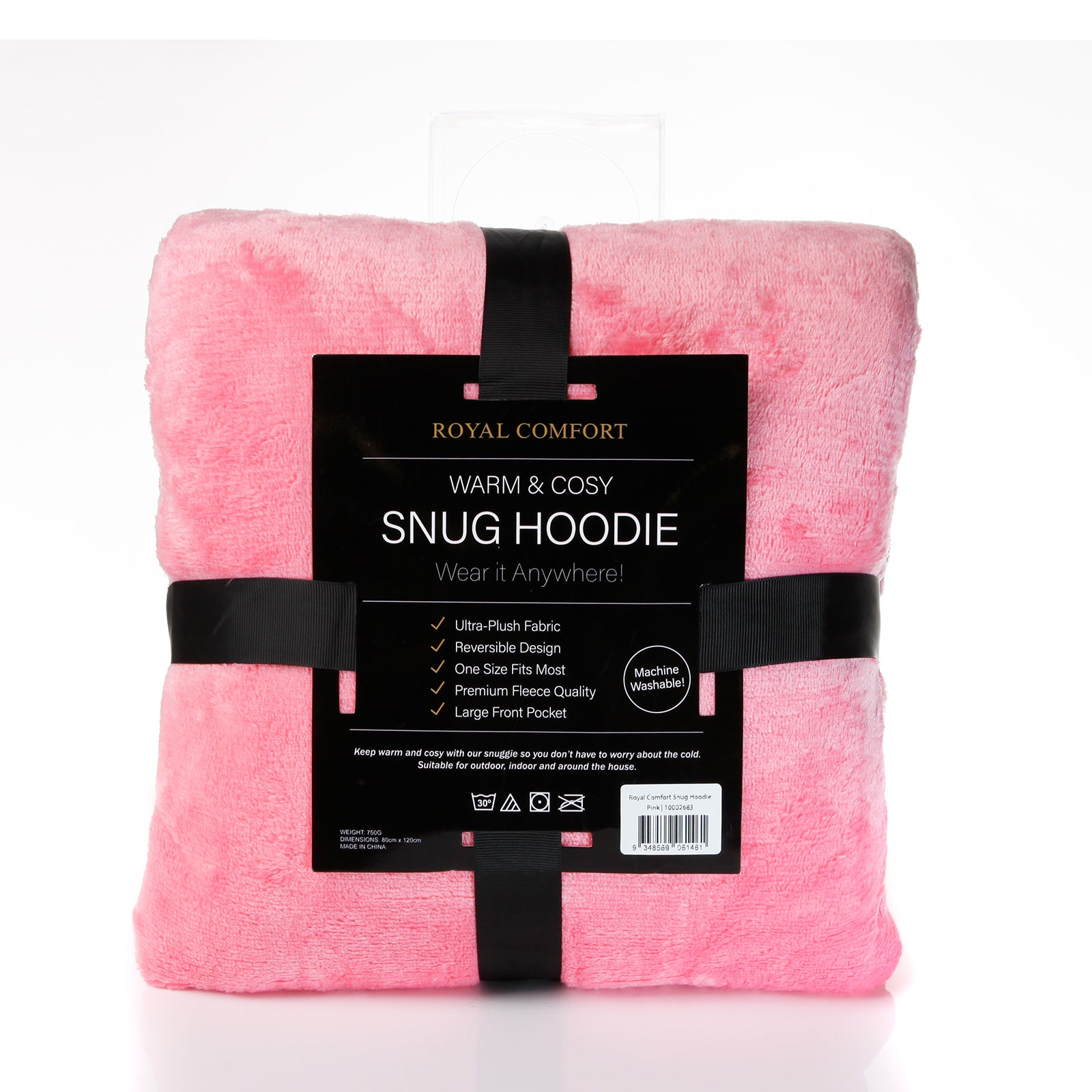 Royal Comfort Snug Hoodie Nightwear Super Soft Reversible Coral Fleece 750GSM - Pink V160-10002683