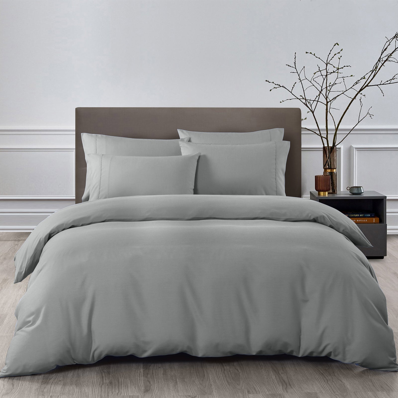 Royal Comfort 2000TC 6 Piece Bamboo Sheet & Quilt Cover Set Cooling Breathable - Queen - Grey V160-10002692