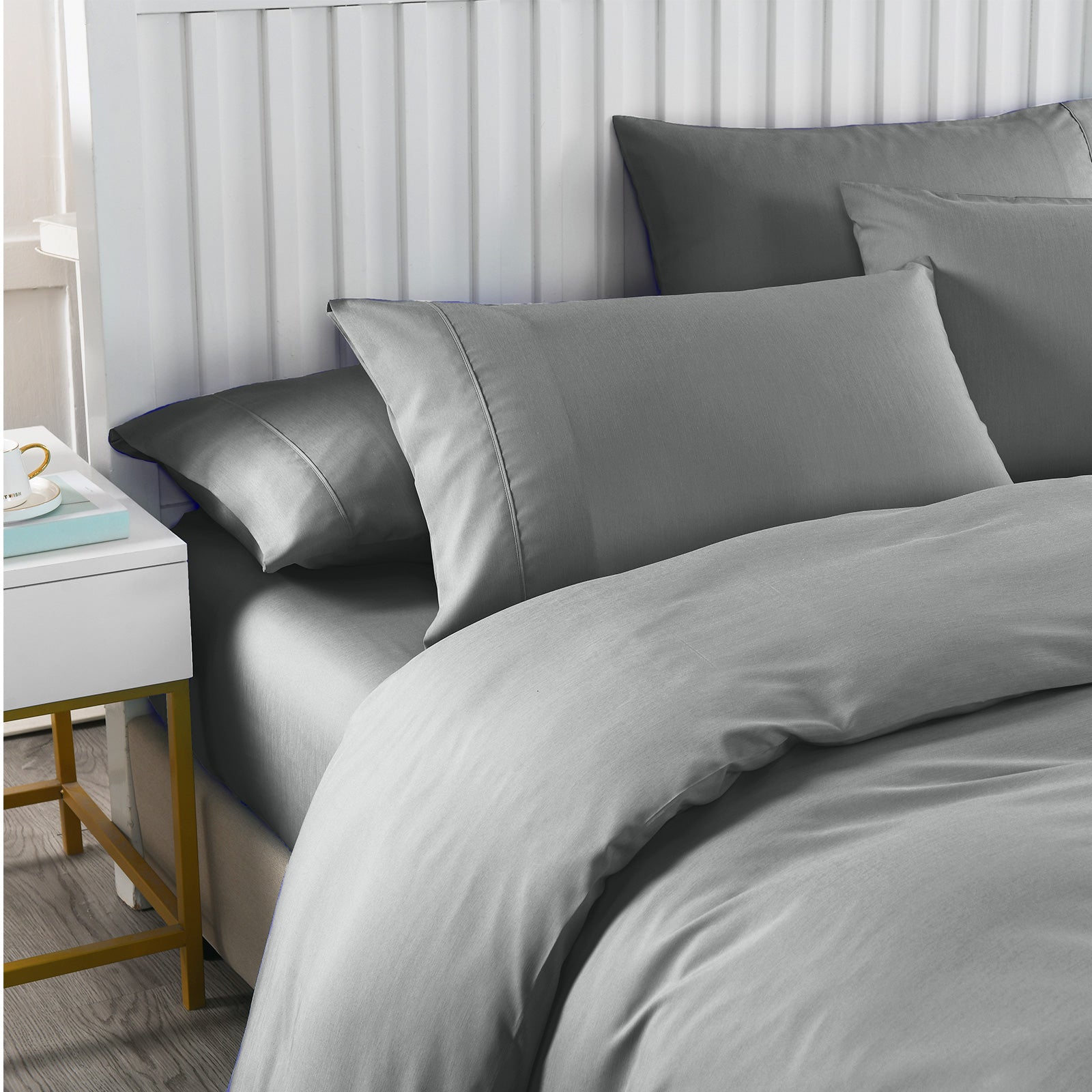 Royal Comfort 2000TC 6 Piece Bamboo Sheet & Quilt Cover Set Cooling Breathable - Queen - Grey V160-10002692
