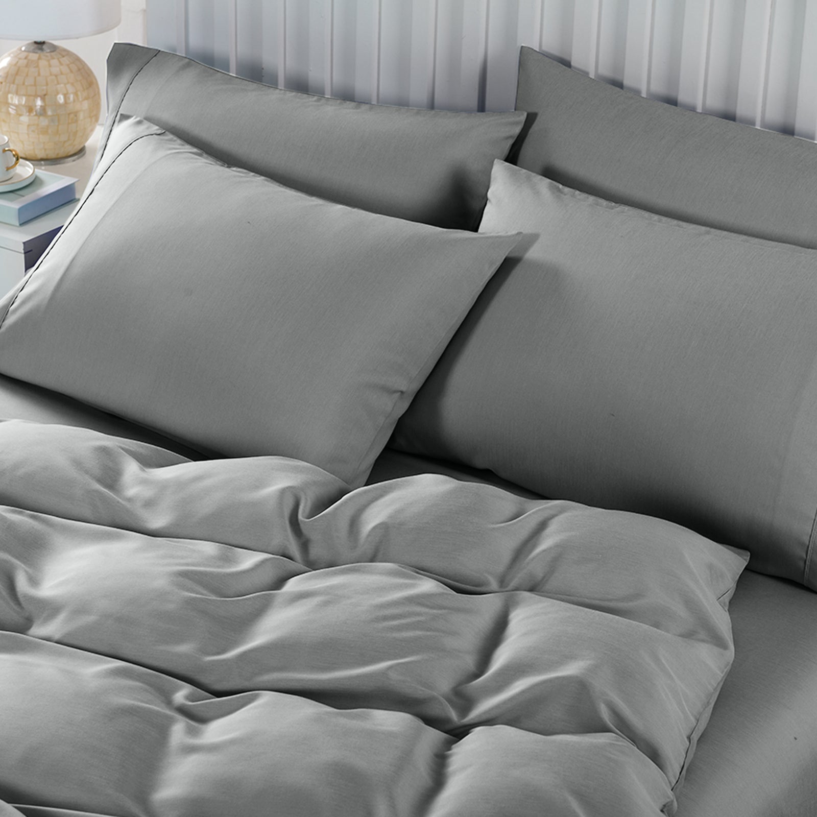 Royal Comfort 2000TC 6 Piece Bamboo Sheet & Quilt Cover Set Cooling Breathable - Queen - Grey V160-10002692