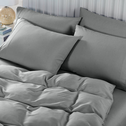 Royal Comfort 2000TC 6 Piece Bamboo Sheet & Quilt Cover Set Cooling Breathable - Queen - Grey V160-10002692