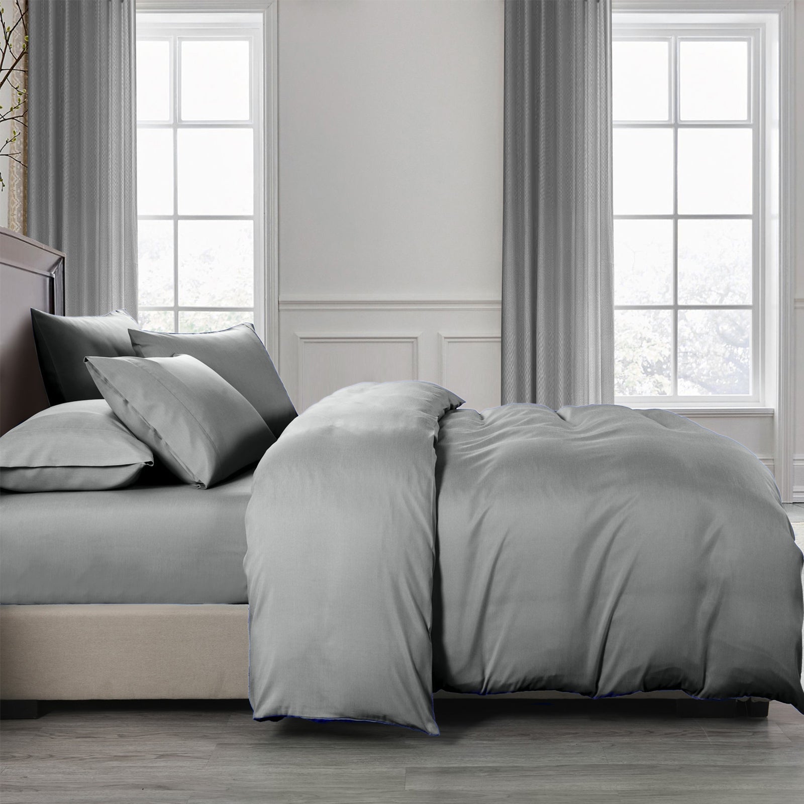Royal Comfort 2000TC 6 Piece Bamboo Sheet & Quilt Cover Set Cooling Breathable - Queen - Grey V160-10002692