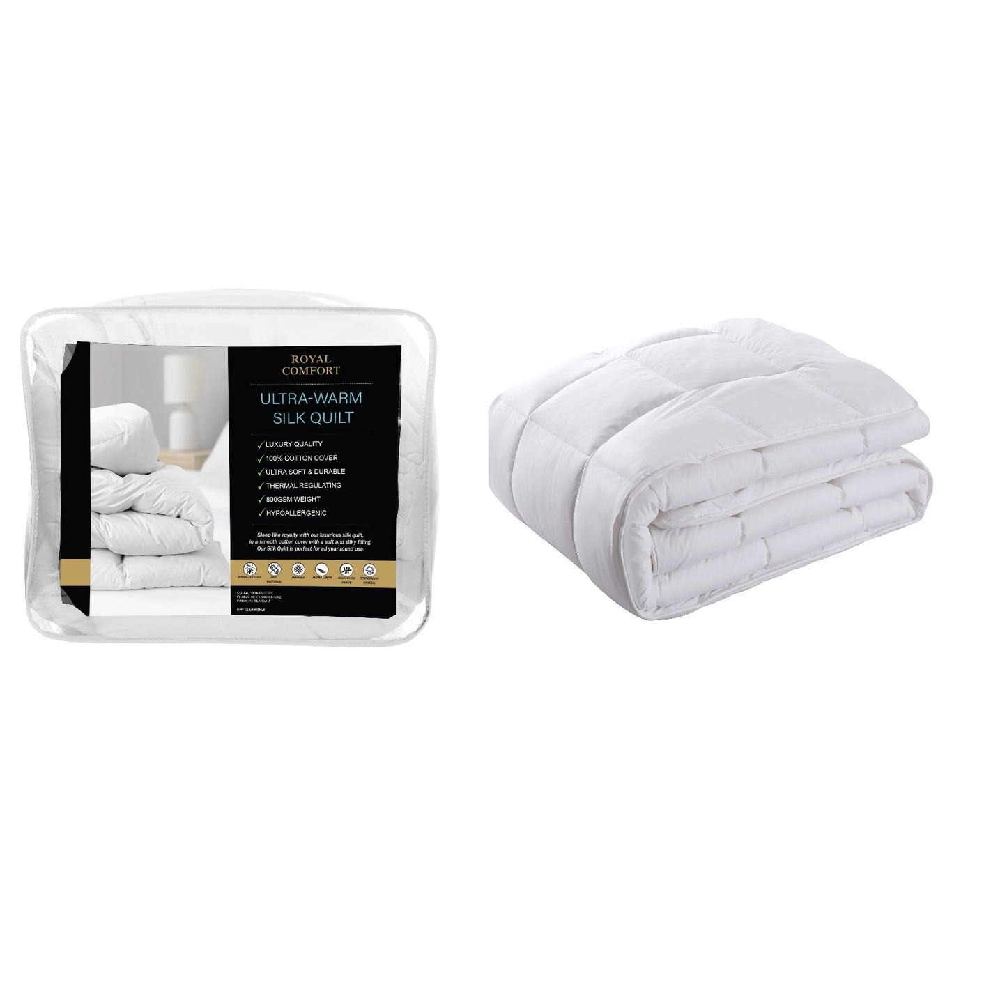 Royal Comfort 800GSM Silk Blend Quilt Duvet Ultra Warm Winter Weight - Single - White V160-10002936