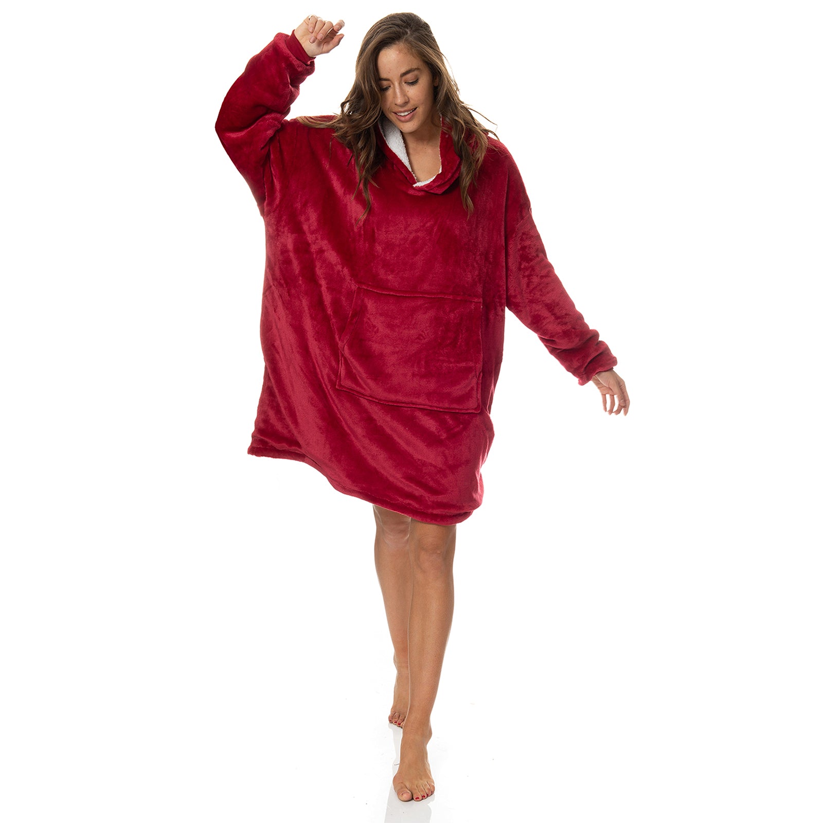 Royal Comfort Snug Hoodie Nightwear Super Soft Reversible Coral Fleece 750GSM - Red V160-10002941