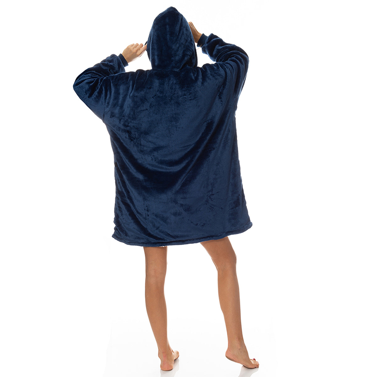 Royal Comfort Snug Hoodie Nightwear Super Soft Reversible Coral Fleece 750GSM - Navy V160-10002942