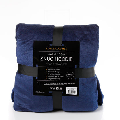 Royal Comfort Snug Hoodie Nightwear Super Soft Reversible Coral Fleece 750GSM - Navy V160-10002942