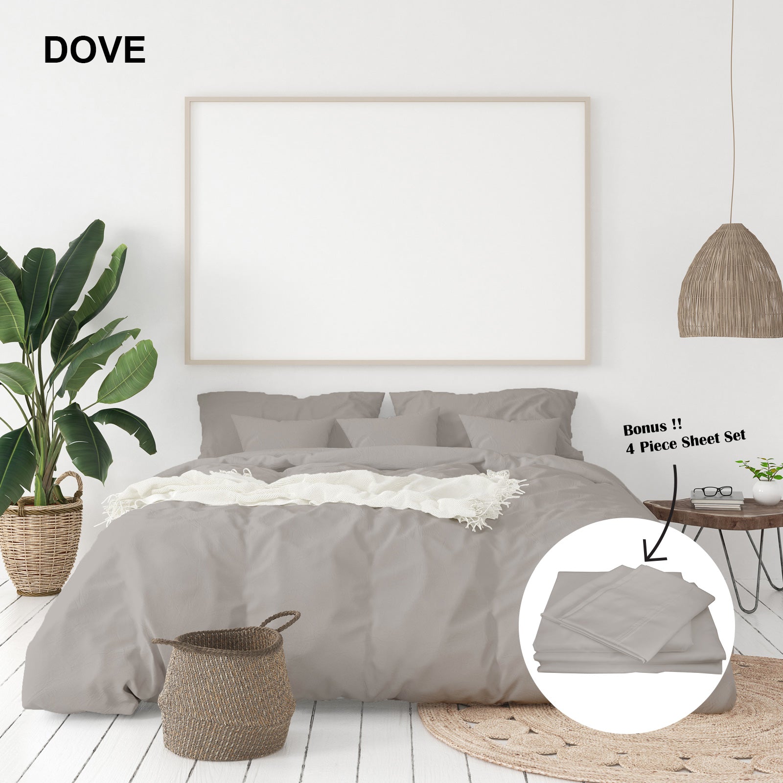 Royal Comfort 1000 Thread Count Bamboo Cotton Sheet and Quilt Cover Complete Set - King - Dove V160-10002950
