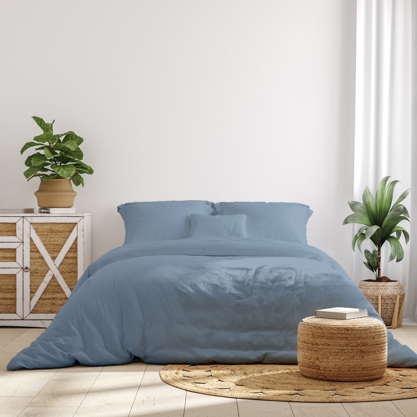 Royal Comfort 1000 Thread Count Bamboo Cotton Sheet and Quilt Cover Complete Set - King - Blue Fog V160-10002951