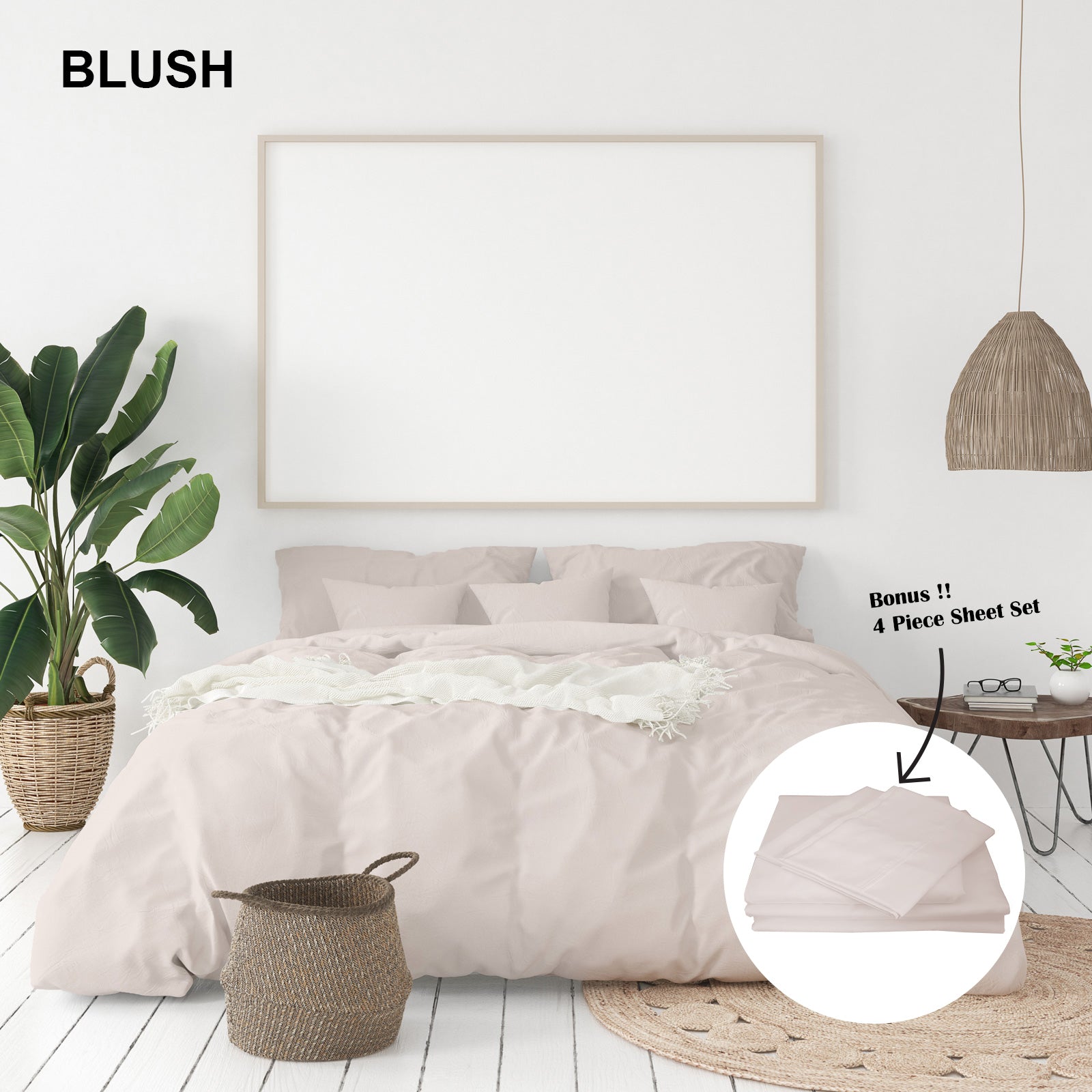 Royal Comfort 1000 Thread Count Bamboo Cotton Sheet and Quilt Cover Complete Set - King - Blush V160-10002952