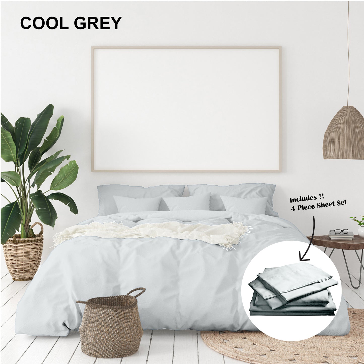 Royal Comfort 1000 Thread Count Bamboo Cotton Sheet and Quilt Cover Complete Set - King - Cool Grey V160-10002956