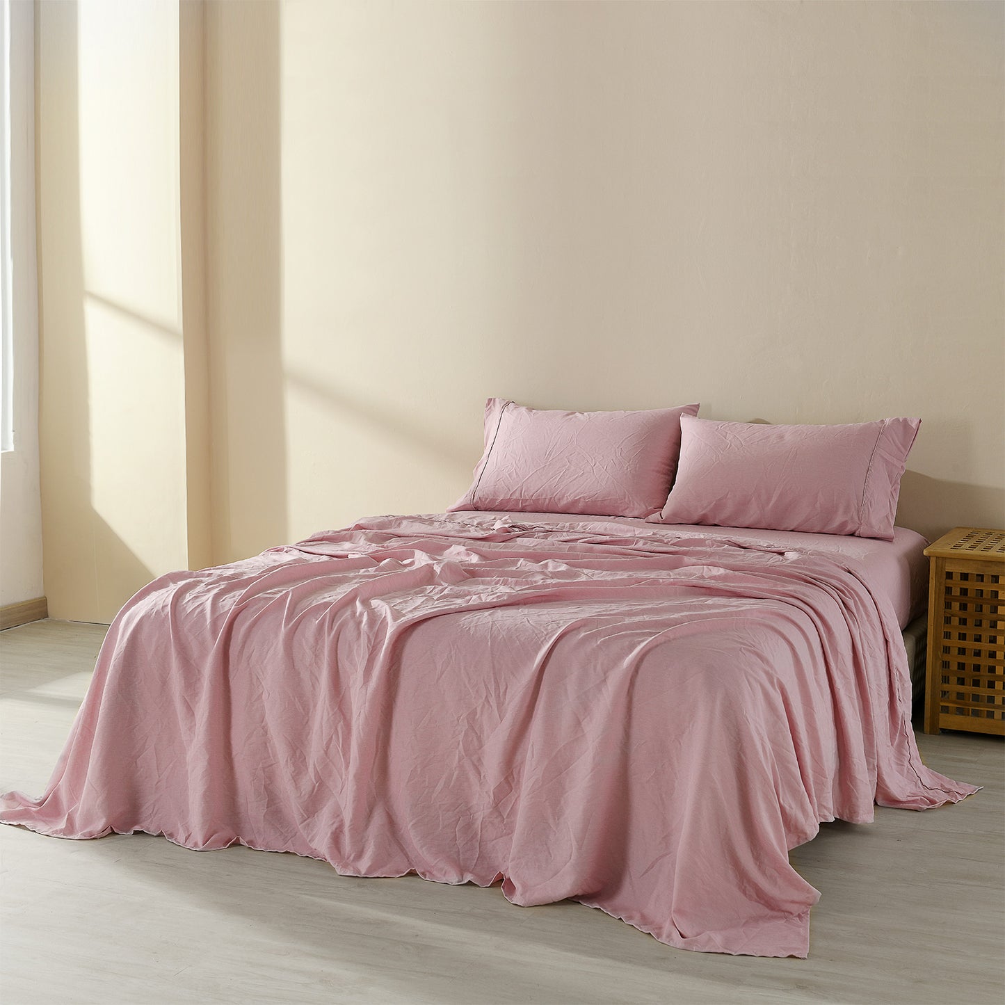 Royal Comfort Flax Linen Blend Sheet Set Bedding Luxury Breathable Ultra Soft - Queen - Mauve V160-10003030