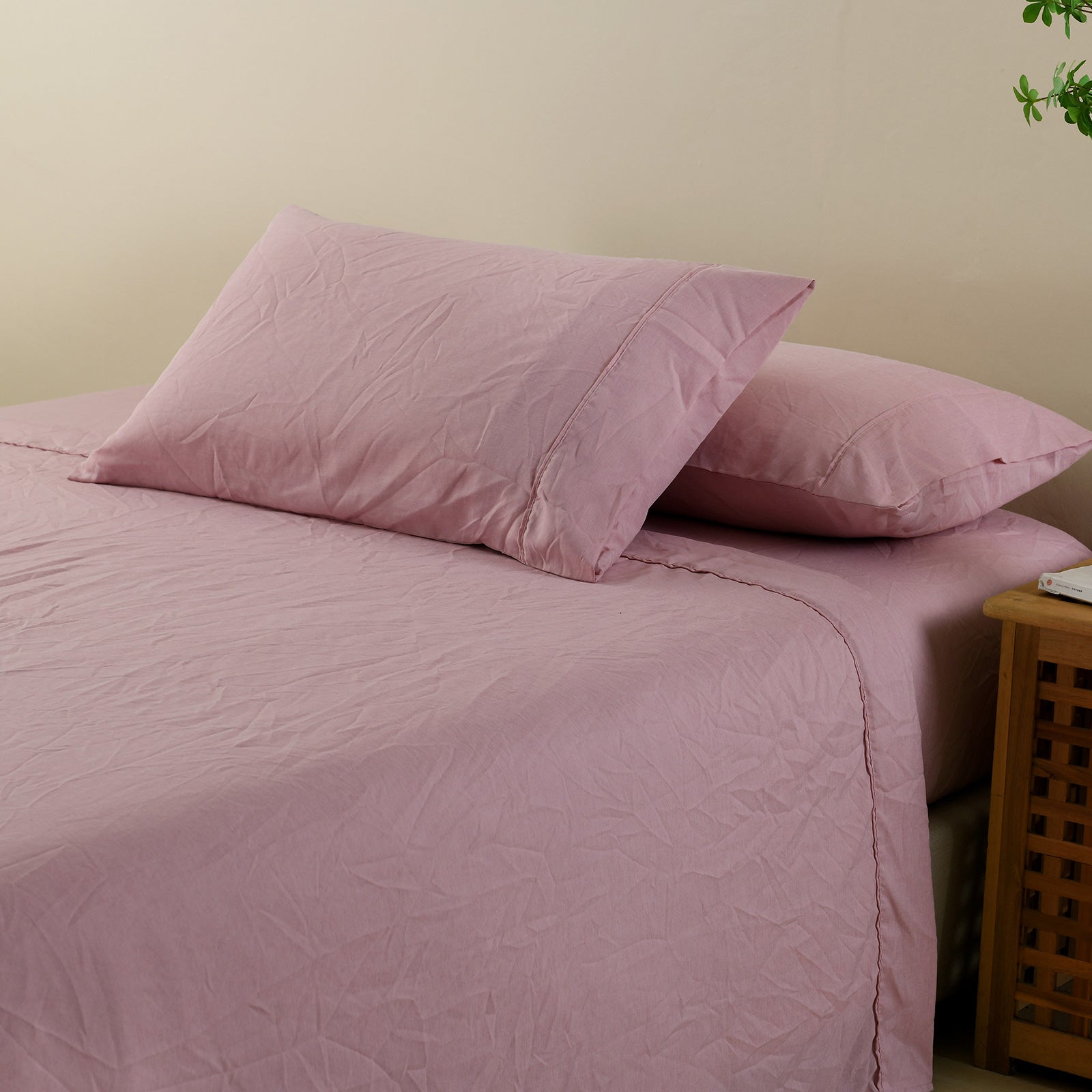 Royal Comfort Flax Linen Blend Sheet Set Bedding Luxury Breathable Ultra Soft - King - Mauve V160-10003035