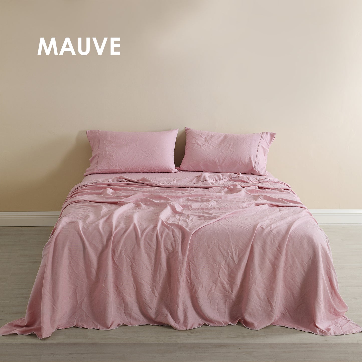 Royal Comfort Flax Linen Blend Sheet Set Bedding Luxury Breathable Ultra Soft - King - Mauve V160-10003035