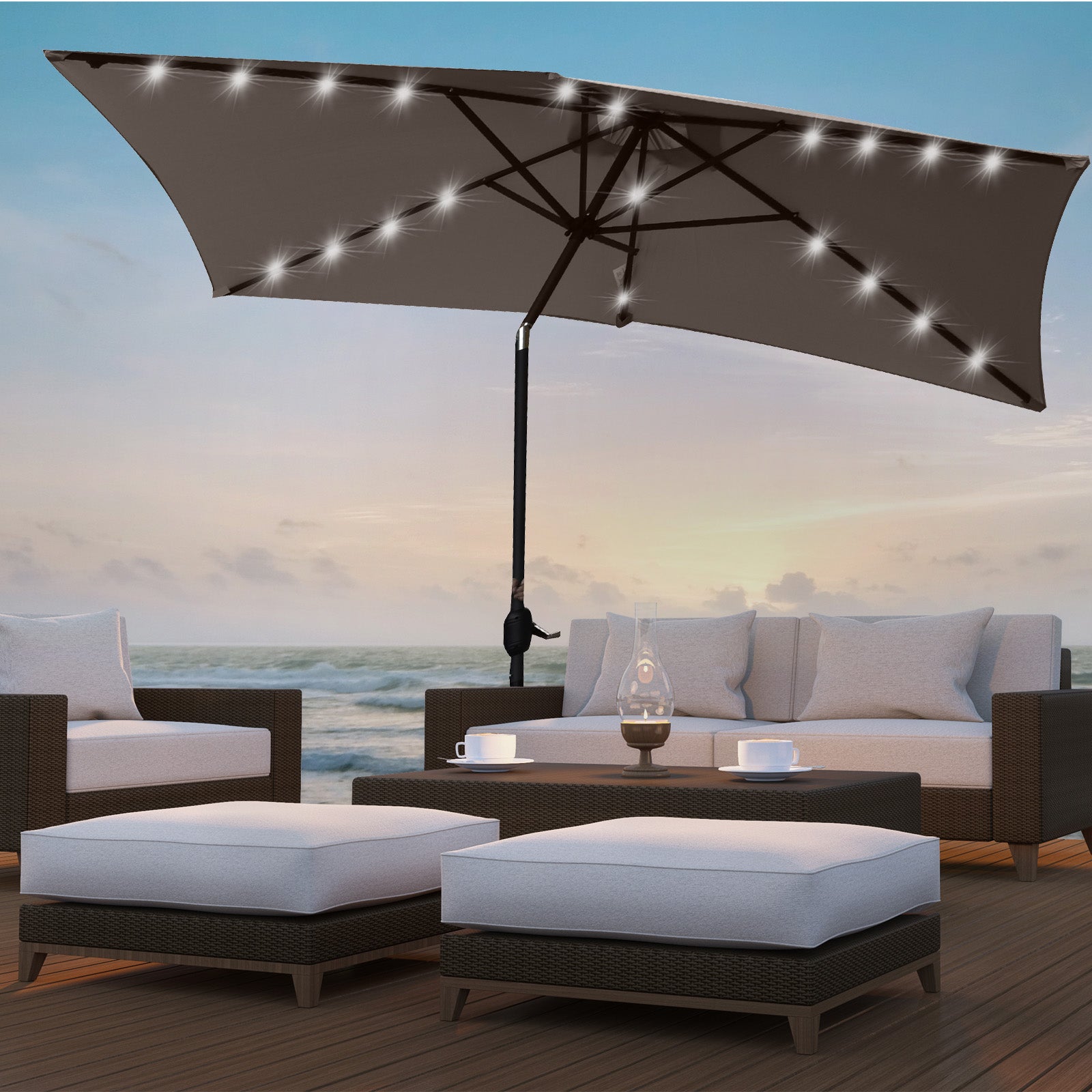 Arcadia Furniture Umbrella 3 Metre Umbrella with Solar LED Lights Garden Yard - Charcoal V160-10003064