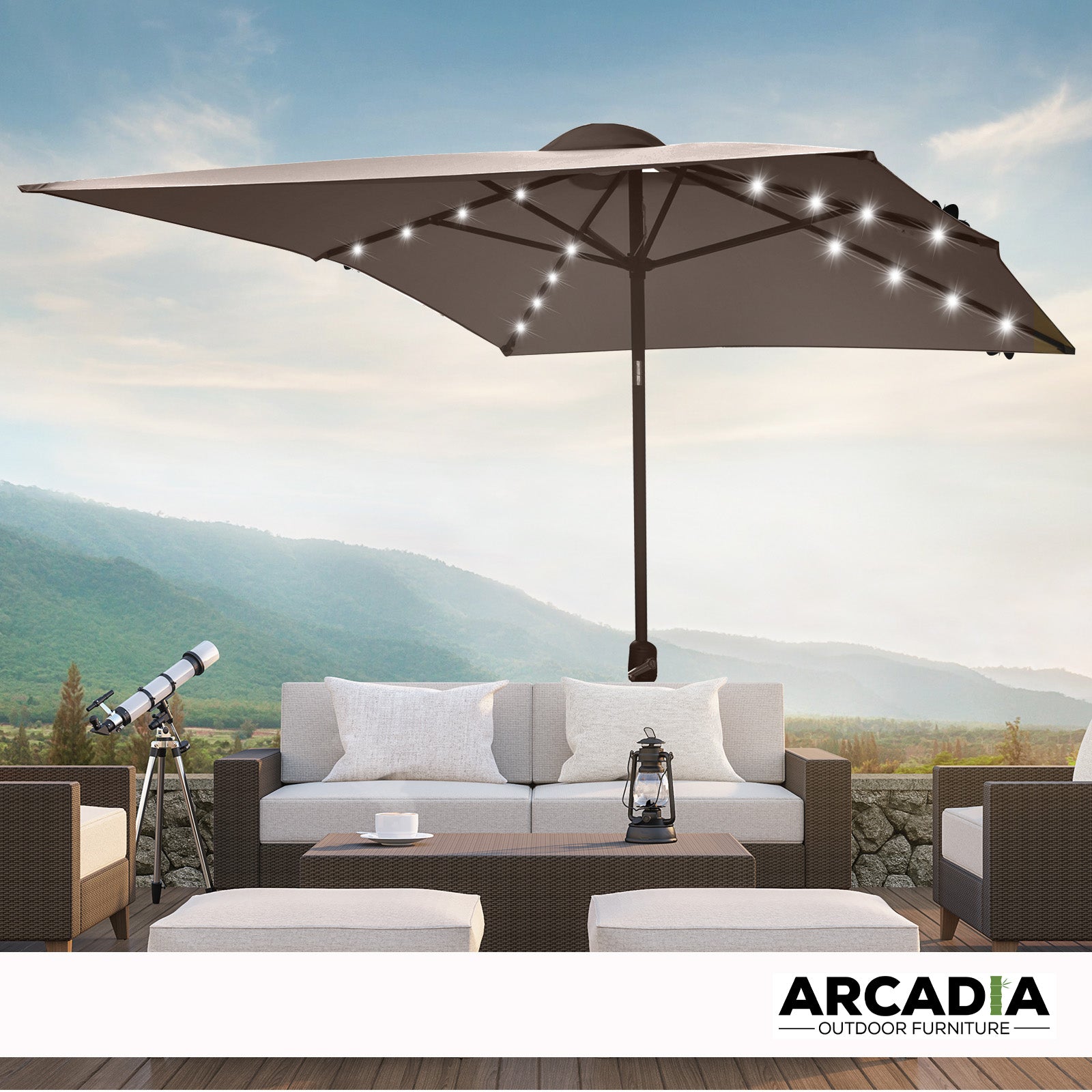 Arcadia Furniture Umbrella 3 Metre Umbrella with Solar LED Lights Garden Yard - Charcoal V160-10003064