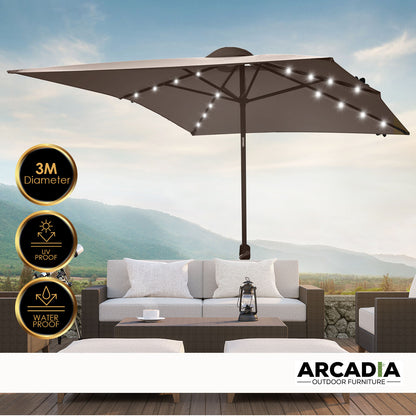 Arcadia Furniture Umbrella 3 Metre Umbrella with Solar LED Lights Garden Yard - Charcoal V160-10003064