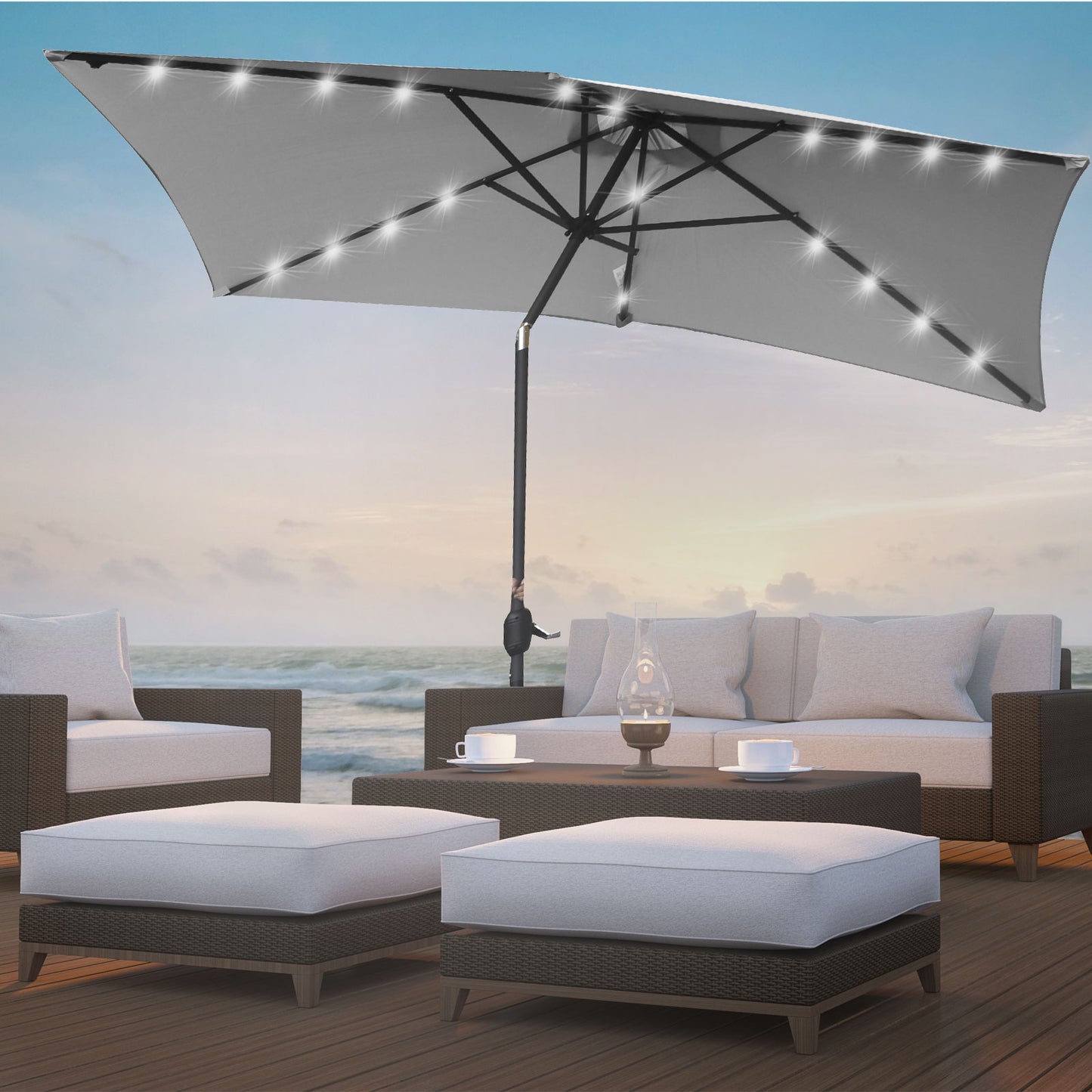 Arcadia Furniture Umbrella 3 Metre Umbrella with Solar LED Lights Garden Yard - Grey V160-10003065