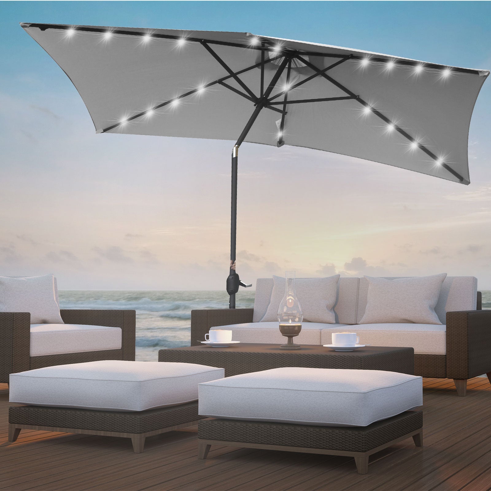 Arcadia Furniture Umbrella 3 Metre Umbrella with Solar LED Lights Garden Yard - Grey V160-10003065