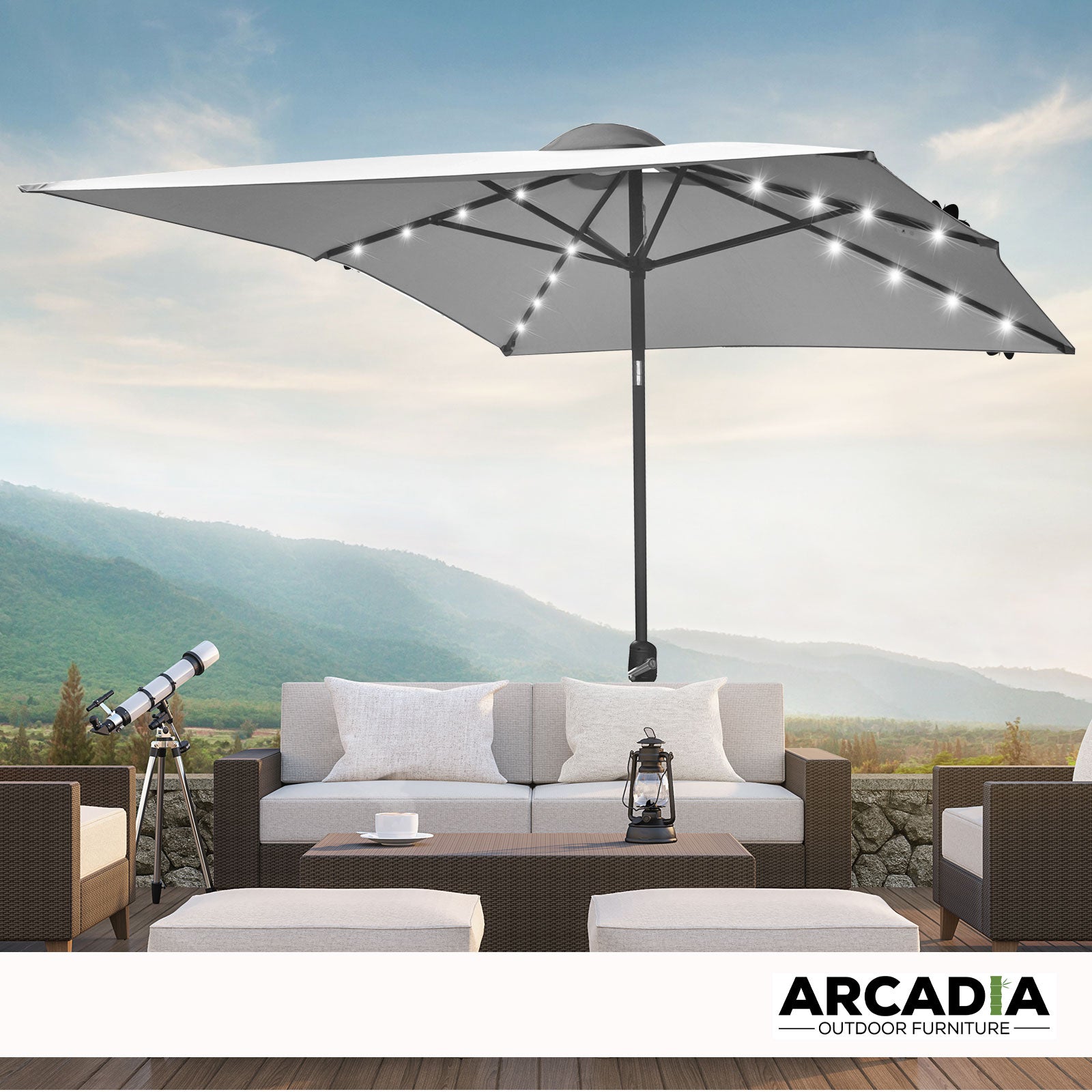 Arcadia Furniture Umbrella 3 Metre Umbrella with Solar LED Lights Garden Yard - Grey V160-10003065
