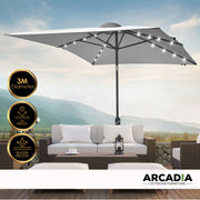 Arcadia Furniture Umbrella 3 Metre Umbrella with Solar LED Lights Garden Yard - Grey V160-10003065