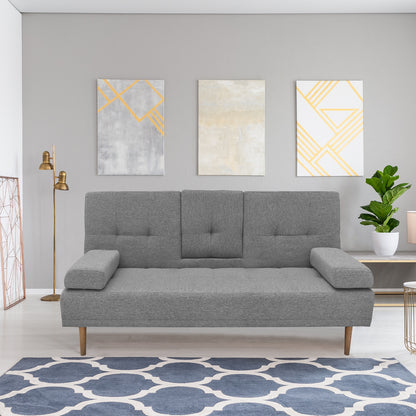 Casa Decor Mendoza 2 in 1 Sofa Bed Couch Grey Pull Down Cupholder 3 Seats Futon V160-10003078