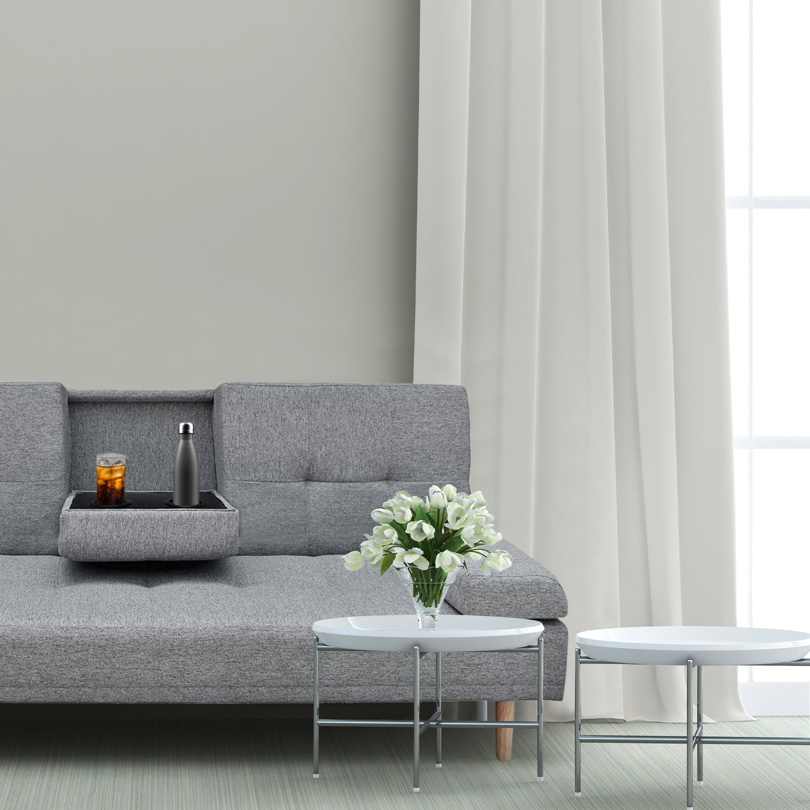 Casa Decor Mendoza 2 in 1 Sofa Bed Couch Grey Pull Down Cupholder 3 Seats Futon V160-10003078