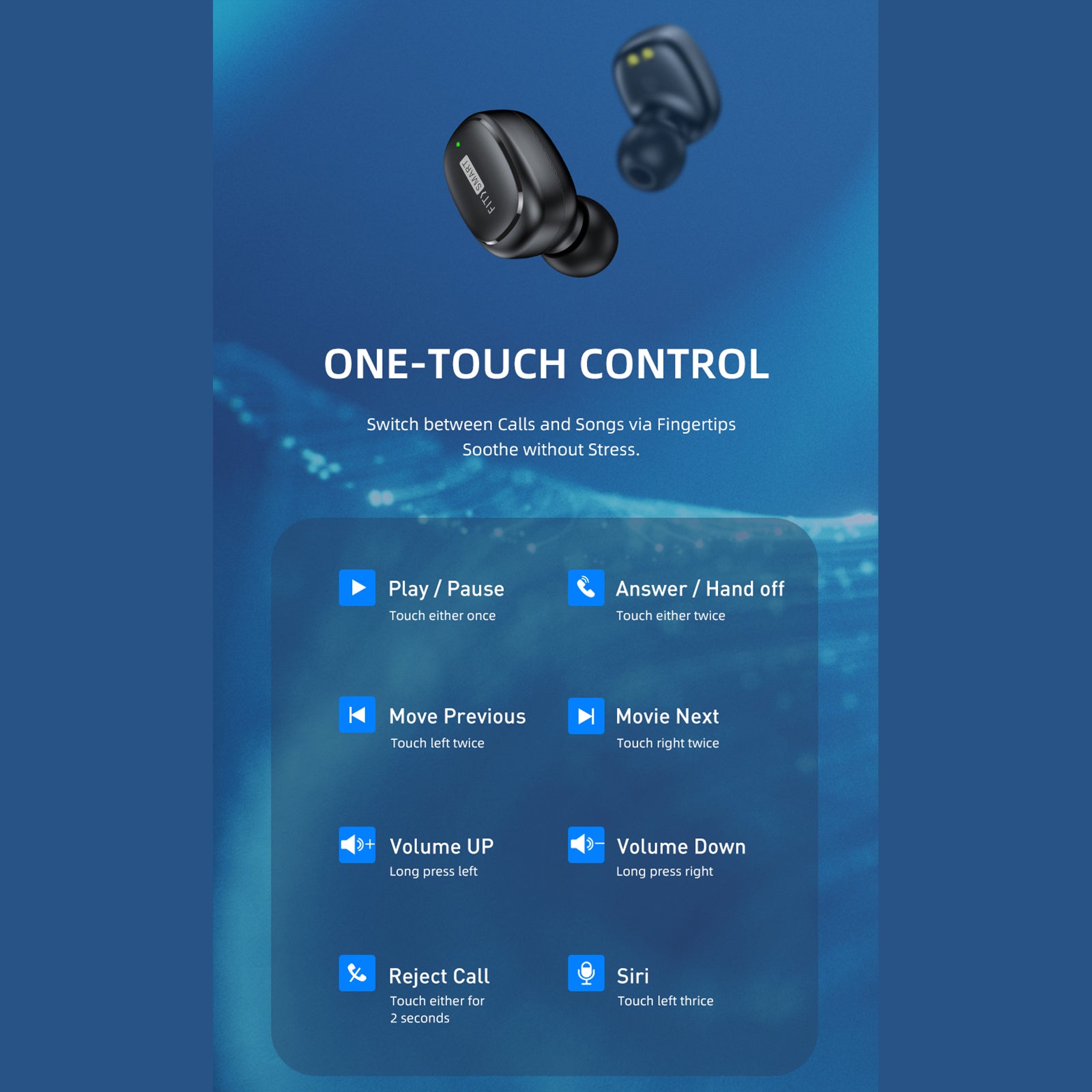 FitSmart In Ear Buds with Charging Case Portable Wireless Black V160-10003152