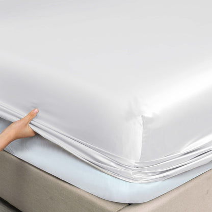 Royal Comfort Satin Sheet Set 3 Piece Fitted Sheet Pillowcase Soft - Queen - White V160-10003460