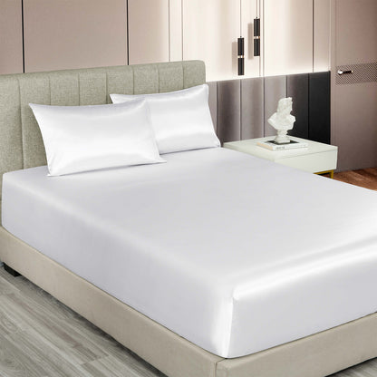 Royal Comfort Satin Sheet Set 3 Piece Fitted Sheet Pillowcase Soft - King - White V160-10003466