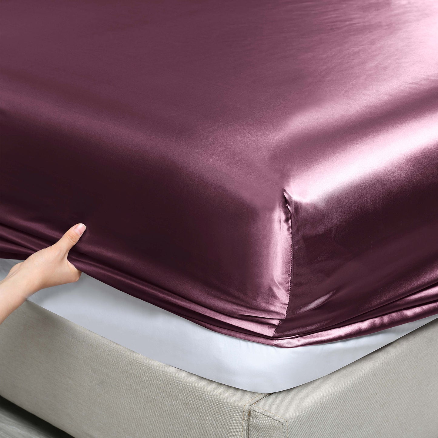 Royal Comfort Satin Sheet Set 3 Piece Fitted Sheet Pillowcase Soft - King - Malaga Wine V160-10003468