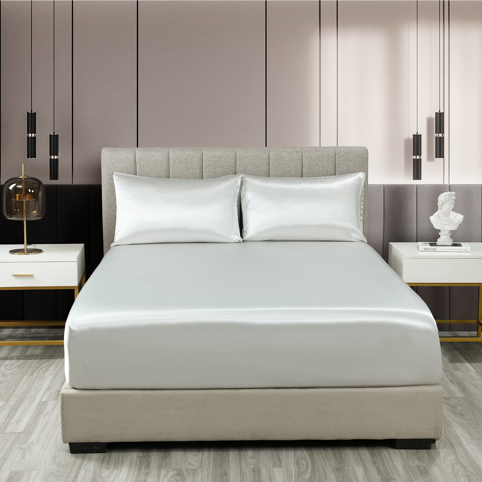 Royal Comfort Satin Sheet Set 3 Piece Fitted Sheet Pillowcase Soft - King - Silver V160-10003469
