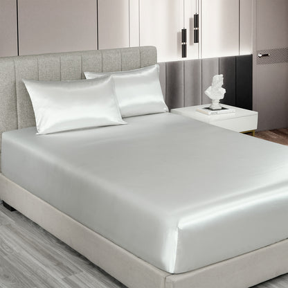 Royal Comfort Satin Sheet Set 3 Piece Fitted Sheet Pillowcase Soft - King - Silver V160-10003469