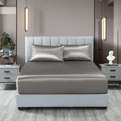 Royal Comfort Satin Sheet Set 3 Piece Fitted Sheet Pillowcase Soft - King - Charcoal V160-10003470